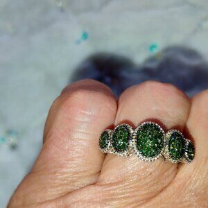 Green diamond ring in sterling silver